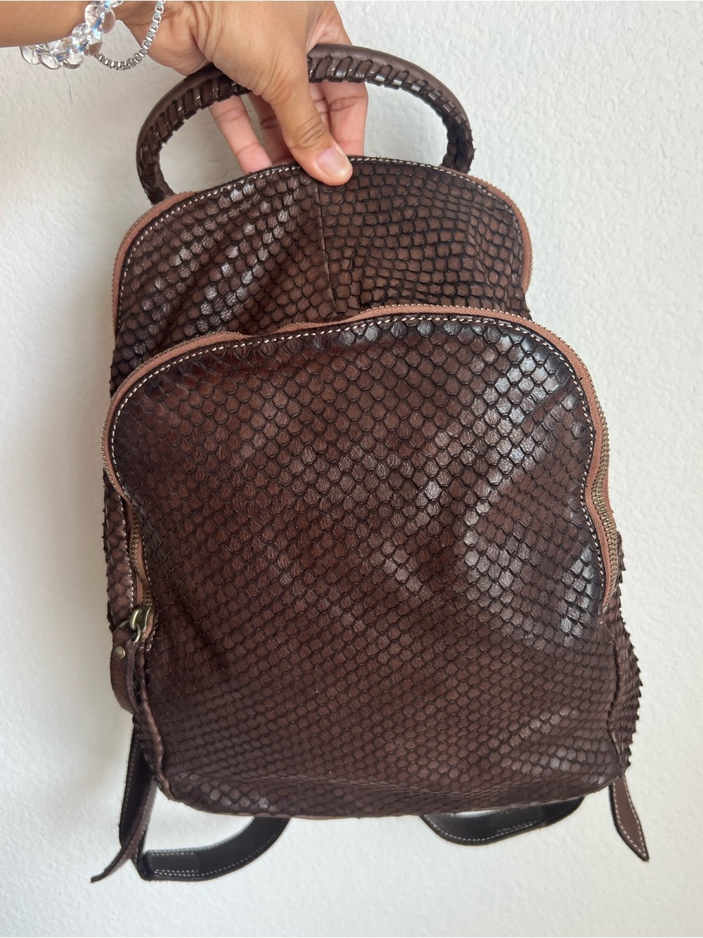 Costanza Rota Textured Brown Leather Backpack Genuine Leather Italy
